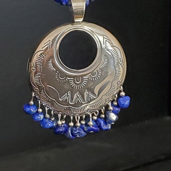 Sterling Silver Lapis Lazuli Gemstone Bead Necklace QT - Picture 3 of 16